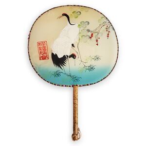 Vintage Chinese Hand Painted Silk Fan - Cranes & Pine 12"